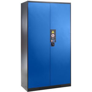 asecos Chemicaliënkast, deur dicht, 3 legborden, gentiaanblauw