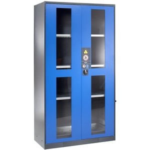 asecos Chemicaliënkast, deur met kijkvensters, 3 legborden, gentiaanblauw