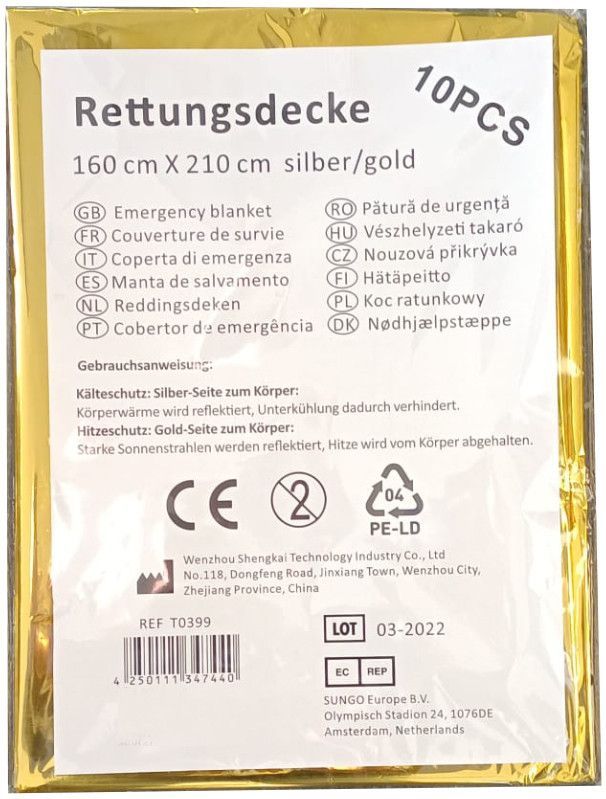 Reddingsdeken - Universeel - 160x210cm - 10 Stuks Verpakking