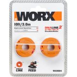 WORX WA004.1 Grastrimmer, voor alle 20 V Worx grastrimmers, duurzame reservedraadspoelen voor verbeterde snijsnelheid, diameter 1,65 mm, lengte 3 m, set van 2