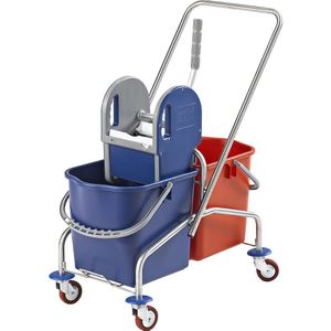 eurokraft pro Reinigingswagen roestvast staal, dubbele rolemmer 2 x 25 l, metalen wielen