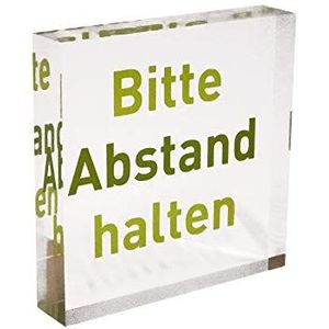 Transparant acrylblok als informatiestandaard / display met groene letters ""Bitte Abstand halten"" van Plexiglas®