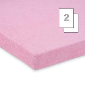 Dubbelpak FabiMax 3559 badstof hoeslaken voor wieg en bolderkar, 45 x 85 cm, roze