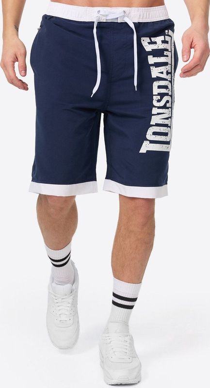 Navy/White Badshorts - Logoprint - Mesh Binnenbroek - Elastische Band