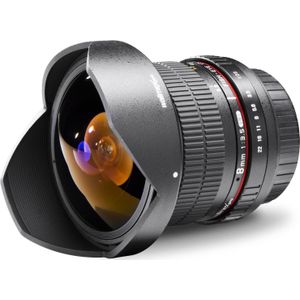 Walimex Pro 8 mm 1:3,8 VDSLR Fish-Eye II lens foto & video voor Nikon F objectiefbajonet zwart (handmatige focus, geschikt voor APS-C-sensor, traploze diafragma-instelling, afneembare lenskap)