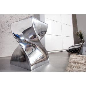 Sculpturale bijzettafel TWIST 30cm zilver gepolijst aluminium kruk modern design - 30220