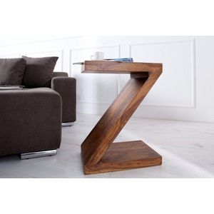 Massief houten bijzettafel Z 45cm Sheesham steenafwerking Z-vorm unieke korrel - 35087