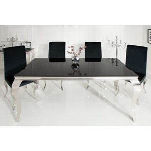 Elegante design eettafel MODERN BAROK 180cm zwart roestvrijstalen opaalglas tafelblad - 36544