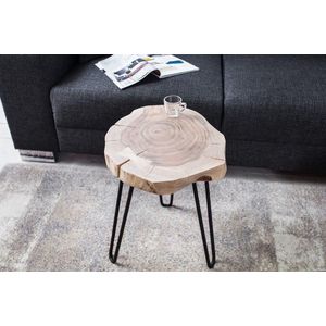 Massief Houten Bijzettafel GOA - 40cm - Acaciaboomstam - Metalen Poten