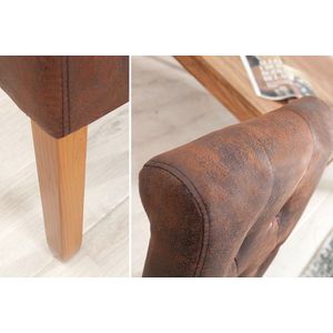 Elegante stoel CASA vintage bruin met decoratieve knopen massief houten poten - 37292
