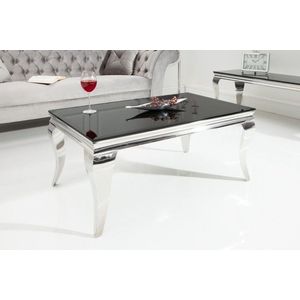 Elegante salontafel MODERN BAROK 100cm zilver met zwart opaal glas - 37352