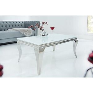Elegante salontafel MODERN BAROK 100cm zilver met wit opaalglas - 37353