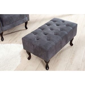 Elegante Chesterfield voetenbank antiekgrijs met knoopstiksel en klinknagels - 37474