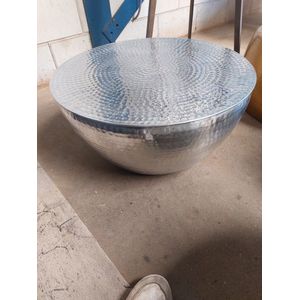 Ronde salontafel ORIENT II 60cm zilver metaal aluminium gehamerd ontwerp handgemaakt - 37913