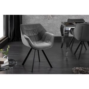 Design stoel THE DUTCH COMFORT grijs fluweel retrostijl met armleuningen - 38595