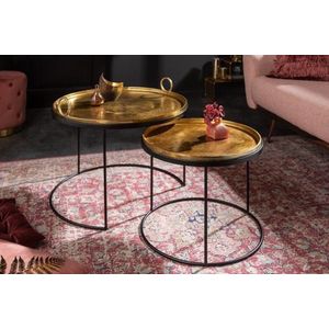 Set van 2 ronde salontafels ELEMENTS 65cm goud zwart metalen dienblad tafel bijzettafel - 39088