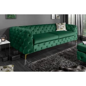 Chesterfield - 3-zitsbank - Smaragdgroen - Fluweel - Massief Hout