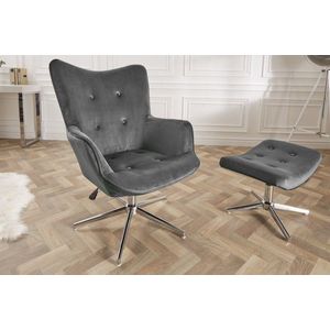 Design fauteuil MR. LOUNGER grijs chroom fluweel in hoogte verstelbaar draaibaar retro - 39511