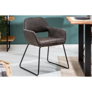 Design stoel MUSTANG antiek grijs microvezel met armleuning - 39795