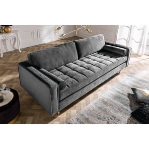 Design 3-zits loungebank COSY VELVET 220cm grijs fluwelen veerkern - 39846