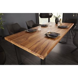 Massief houten eettafel IRON CRAFT 180cm naturel zwarte Sheesham steenafwerking Industrieel Design - 39869