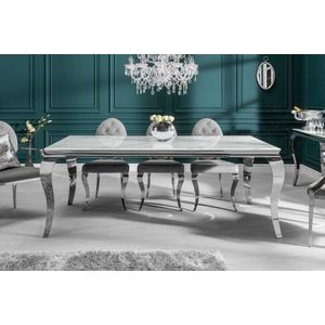 Design eettafel MODERN BAROQUE 200cm wit chroom glasblad marmer roestvrijstalen poten - 39996