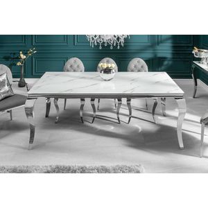 Design eettafel MODERN BAROQUE 200cm wit chroom glasblad marmer roestvrijstalen poten - 39996