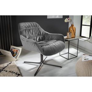 Draaifauteuil BIG DUTCH grijs fluweel met armleuningen retrostijl - 40009