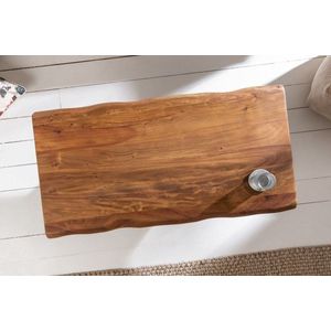 Massief houten boomstam salontafel MAMMUT 110 cm acacia zwart metalen frame 3,5 cm tafelblad - 40014