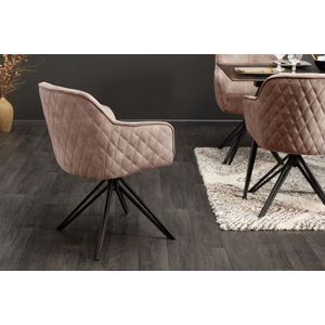 Draaibare design stoel EUPHORIA champagne grijs fluweel met armleuning metalen frame zwart - 40259