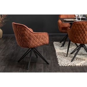 Draaibare design stoel EUPHORIA bruin fluweel met armleuning metalen frame zwart - 40262