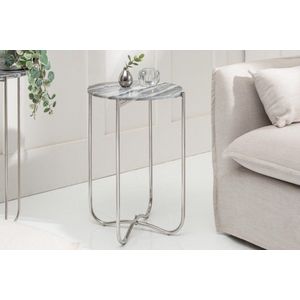Handgemaakte bijzettafel NOBLE I 40cm grijs marmer afneembaar tafelblad rond opvouwbaar - 40369