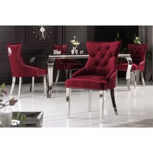 Barokstoel CASTLE DELUXE rood fluwelen leeuwenkop Chesterfield design eetkamerstoel klinknagels - 40472