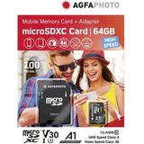 AGFAPHOTO MicroSDXC 64GB Geheugenkaart - Zwart - UHS-I - Klasse 10 - Inclusief Adapter