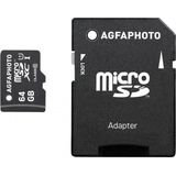 AGFAPHOTO MicroSDXC 64GB Geheugenkaart - Zwart - UHS-I - Klasse 10 - Inclusief Adapter
