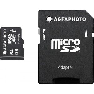 AGFAPHOTO MicroSDXC 64GB Geheugenkaart - Zwart - UHS-I - Klasse 10 - Inclusief Adapter