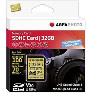 Agfaphoto 10605 32GB Professional SDHC Class 10 UHS-I U3 V30 geheugenkaart microSDHC