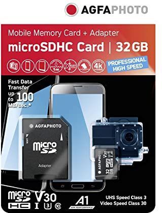 AgfaPhoto - MicroSDHC UHS I 32GB - Geheugenkaart - Zwart - Hoge Snelheid U3 V30 A1