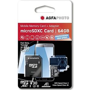 AgfaPhoto Mobile MicroSDXC 64GB Professional High Speed UHS-I U3 V30 A1