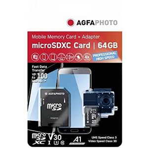 Agfa Photo MicroSDXC UHS-I 64GB High Speed C10 U3 V30 + adapter