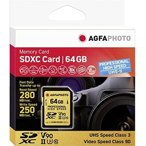 AGFAPHOTO SDXC UHS II 64GB Professional Hoge Snelheid U3 V90 (SDXC, 64 GB, U3, UHS-II), Geheugenkaart, Goud