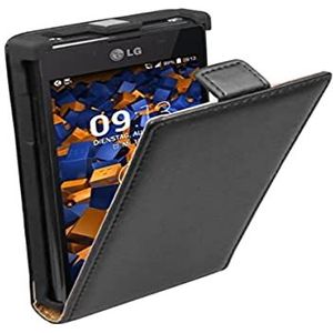 mumbi Echt leren flip case compatibel met LG Optimus L7 hoes lederen tas case wallet, zwart