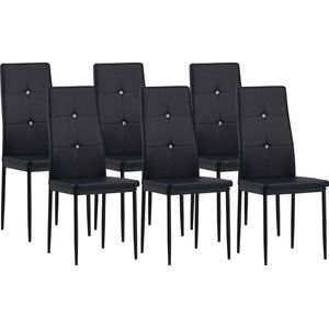 Albatros eetkamerstoelen DIAMOND set van 6, Zwart - Edele diamant look, Gestoffeerde stoel met kunstlederen bekleding, Modern stijlvol design aan de eettafel - Keukenstoel of stoel eetkamer met hoge belastbaarheid