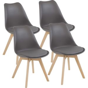 Albatros Eetkamerstoelen Aarhus in Set van 4, Grijs / Beuk - massief Beuk poten - comfortabele kuipstoel, Scandinavisch retro design - elegante keukenstoel, eetkamerstoel of eettafelstoel