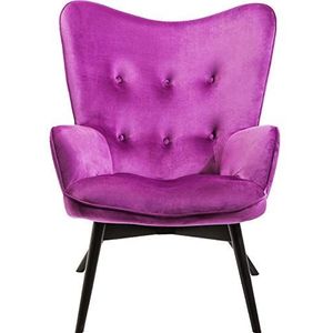 Kare Design fauteuil Vicky Velvet, fluweelachtige loungestoel, tv-stoel met donker houten frame, (H/B/D) 92 x 59 x 63 cm, lila