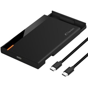 FANTEC PL-25U31 USB3.2 Gen2 2,5 inch SATA SSD / HDD harde schijf behuizing (max. 9,5 mm hoog), overdrachtssnelheid tot 10 Gbit/s (SUPERSPEED+), USB-C, geen gereedschap nodig, kunststof, zwart