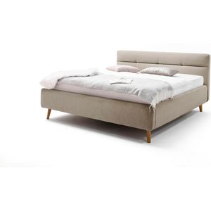 Meise.Möbel - Lotte - Gestoffeerd Bed - Beige - Eiken Poten