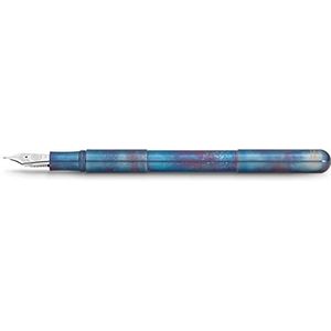 Kaweco SUPRA Fireblue Vulpen, exclusieve vulpen voor inktpatronen met hoogwaardige stalen veer incl. retro metalen doos, roestvrijstalen vulpen, lengte 95-125 mm, veerbreedte: BB (extra breed)