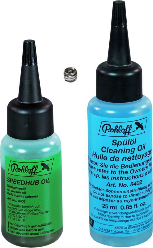 Rohloff 8411 oliewisselset voor 1 oliewissel van Rohloff naaf (25 ml spoelolie, 12.5 ml gansjaarolie, dichtingsschroef)