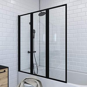 MARWELL Triple Black badkuip vouwwand in modern design, mat zwart, 125 x 143 cm zwart
